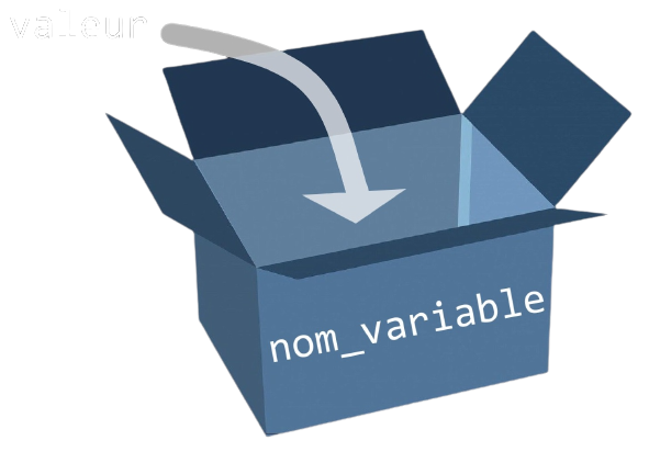 Boite étiquetée "nom_variable" dans laquelle on met une valeur