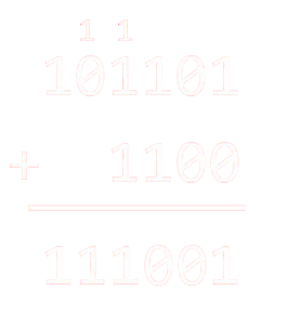 Exemple d'addition posée en binaire : 101101+1100