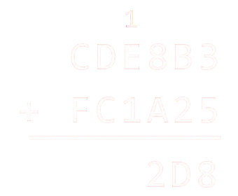 Exemple d'addition posée en hexadécimal : CDE8B3 + FC1A25