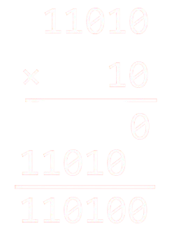 Exemple de multiplication posée en binaire : 11010x10