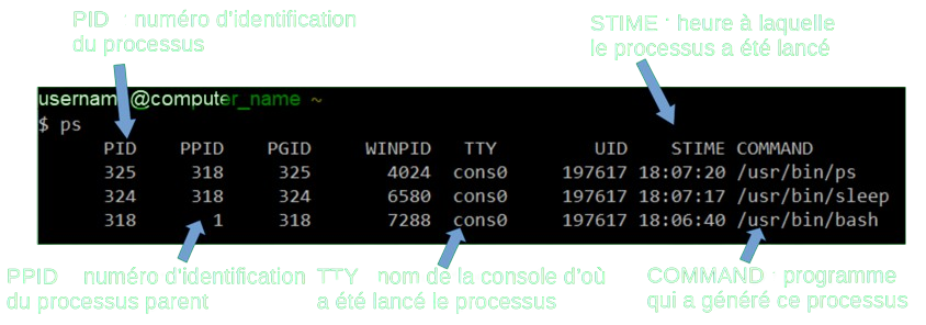 la commande ps permet voir les processus Linux
