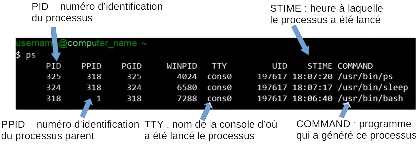 la commande ps permet de voir les processus Linux