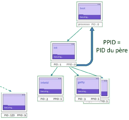 Création de processus initial, processus fils et utilisateur