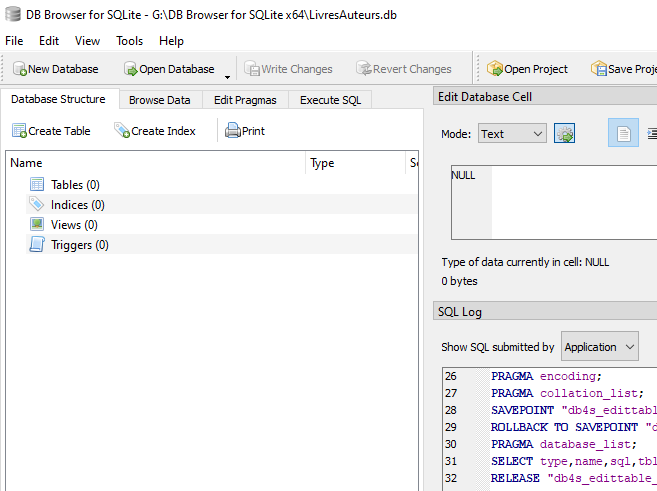 Créer une nouvelle base de données dans SQLite